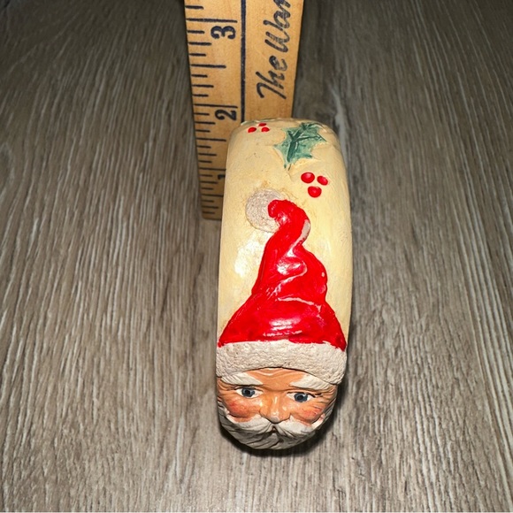 Vintage 90s Jim Shore Christmas Santa Bangle Bracelet Folk Art Holly Accent Boho - Picture 8 of 8